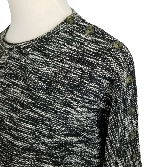 Madewell Knit Sweater Shirt Wide Sleeve Button Shoulder Black & White Small - Picture 6 of 11